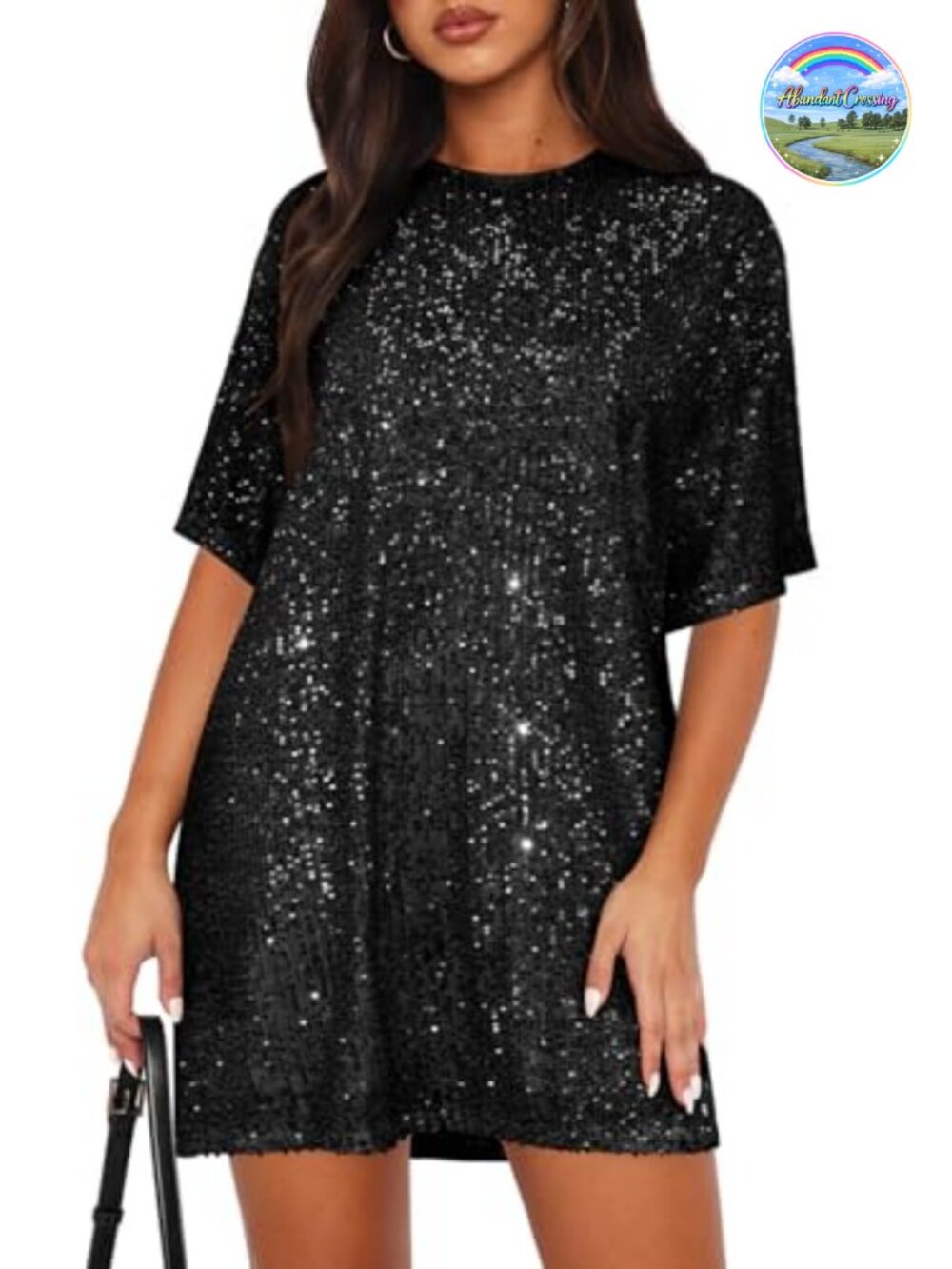 Sequin Shift Mini Dress Half Sleeve Reversible Sparkly Cocktail Party Night Out